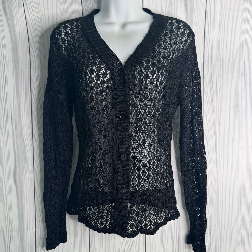 Vintage XXist Black Sweater Small Crochet Eyelet Open Knit 90s Whimsigoth